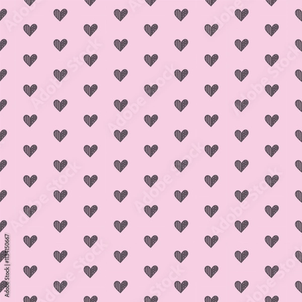 Fototapeta Seamless pattern with black hearts on a pink background