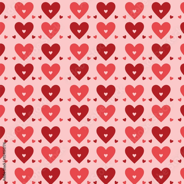 Fototapeta Seamless pattern with red hearts on a pale orange background