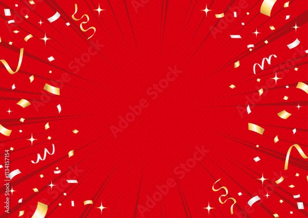 Fototapeta ゴージャスな赤い紙吹雪・キャンペーン素材・集中線で強調イラスト