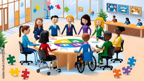 Obraz Collaborative Team Meeting in an Inclusive Modern Office Environment
