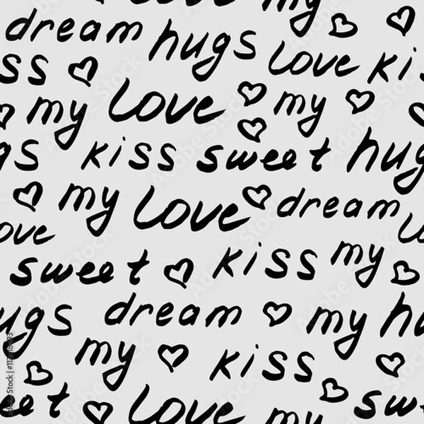 Fototapeta Love lettering seamless pattern, hand drawn calligraphy wallpaper. Vector background.