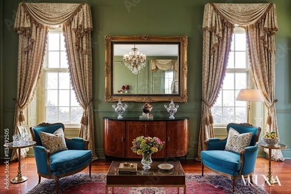 Fototapeta Vintage Retro Interior Design with Artistic Frames and Elegant Decor