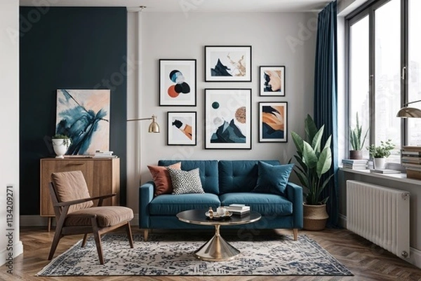 Fototapeta Chic Studio Apartment Art Display Mock-Up with Stylish Urban Interior