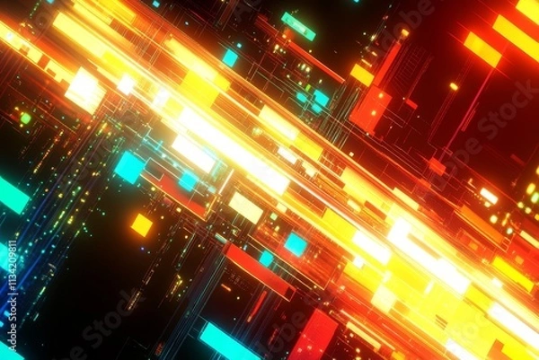 Obraz Dynamic Abstract Background with Colorful Lines and Shapes Representing Modern Technology, Data Flow, and Digital Connectivity in Vibrant hues