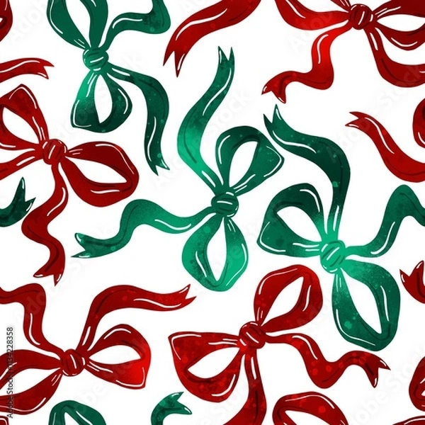 Fototapeta Abstract Hand Drawing Digital Painting Watercolor Textured Christmas New Year Concept Ribbons Seamless Wrapping Paper Textile Upholstery Pattern Isolated Background
