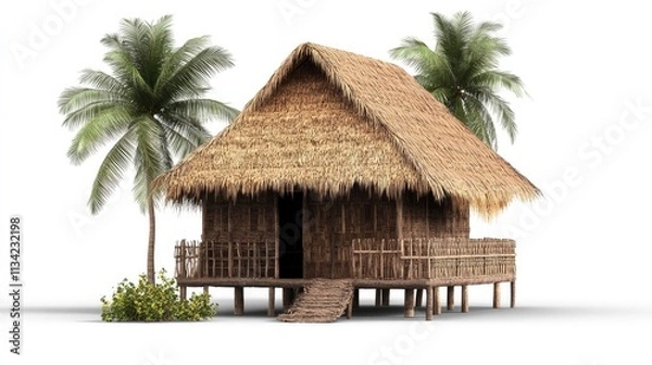 Fototapeta Traditional Filipino Nipa Hut Isolated on Transparent or White Background