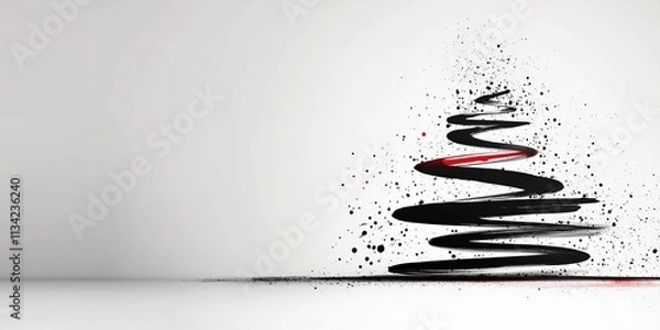 Obraz Abstract Black and Red Christmas Tree with Paint Splatter on White Background.