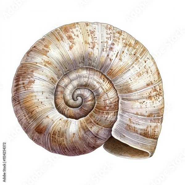 Fototapeta A detailed illustration of a spiral shell, showcasing its intricate texture and natural patterns.