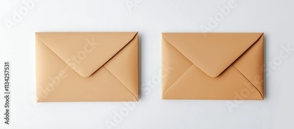 Fototapeta Flat-lay of two tan envelopes, both front and rear visible on a clean white backdrop.