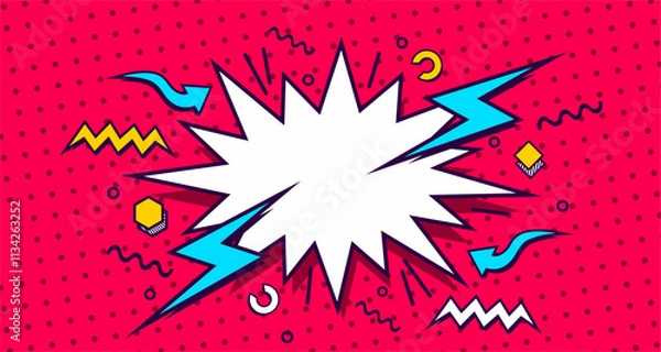 Fototapeta speech bubble. Banner, speech bubble, poster and sticker concept, memphis geometric style. Message speech bubble boom with cloud talk for banner, poster, web. Vector Illustration