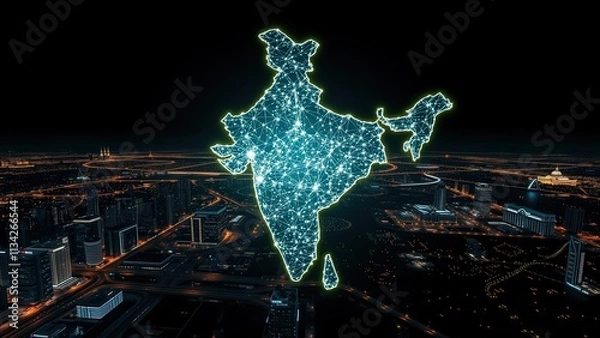 Fototapeta Illuminating India's Digital Future: A Glowing Network Map of the Nation's Tech Landscape