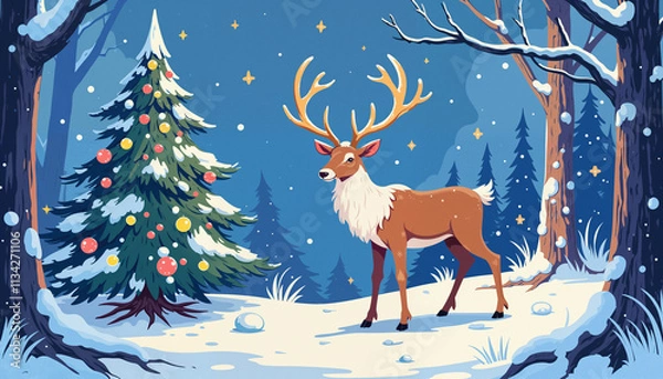 Fototapeta deer in winter forest
