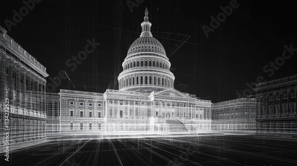 Obraz United States Capitol Building in Wireframe Visualization