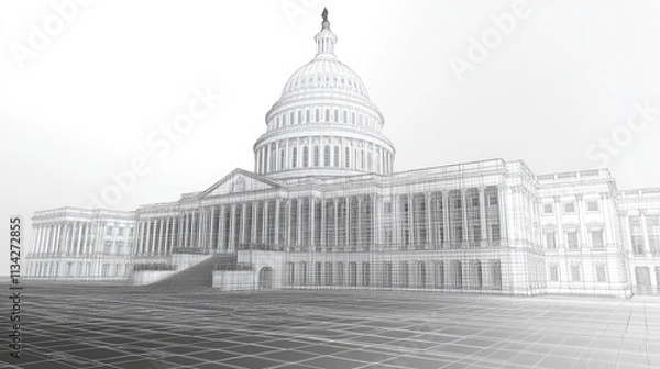 Obraz United States Capitol Building in Wireframe Visualization