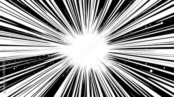 Obraz Vector comic book speed lines background. Starburst black and white explosion in manga or pop art style.