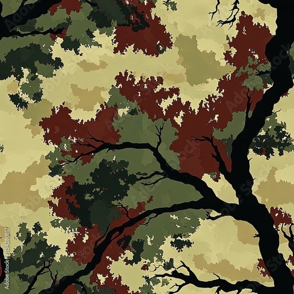 Fototapeta Japanese Style Tree Forest Hunting Camouflage Seamless Pattern Texture