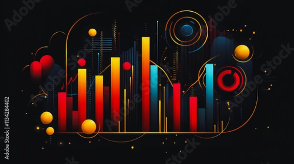 Obraz Abstract black background with Colorful charts and graphs with statistics to innovative analyze business potential and forecast future development of companies growth.