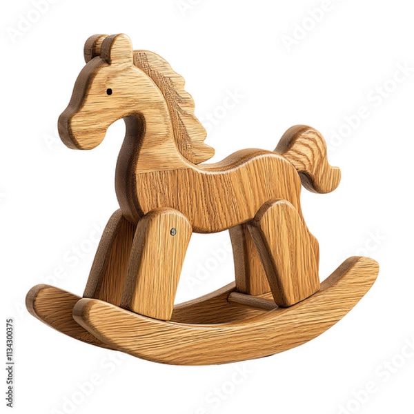 Fototapeta A wooden rocking horse with a smooth finish, featuring a whimsical design and sturdy structure, ideal for children's playtime.,transparent background