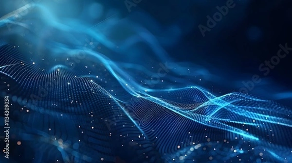 Obraz Abstract blue digital wave background with glowing particles.