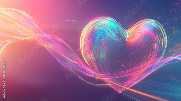 Fototapeta Vibrant Neon Heart with Flowing Light Trails
