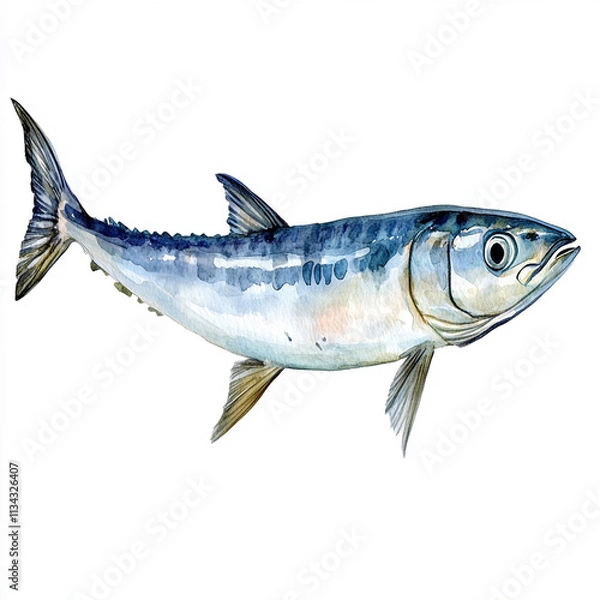Fototapeta Watercolor illustration of mackerel fish, showcasing its vibrant colors and details
