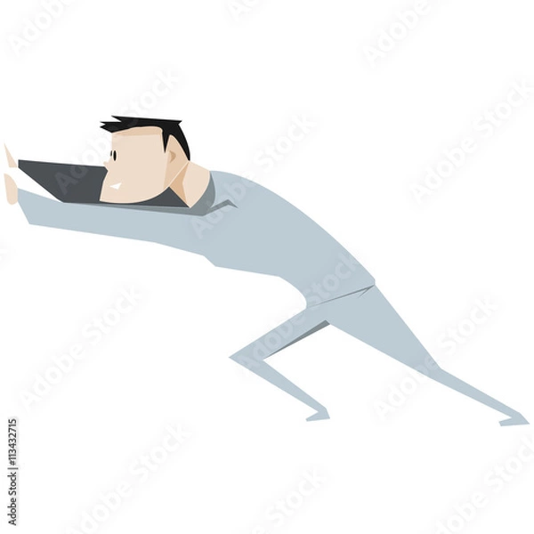 Fototapeta Cartoon man push something vector illustration