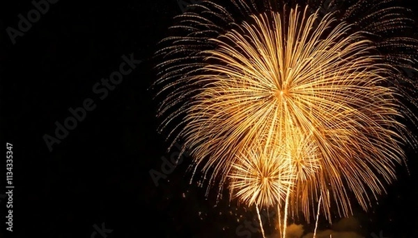 Fototapeta Golden Fireworks on Dark Background: Celebration and Anniversary Display