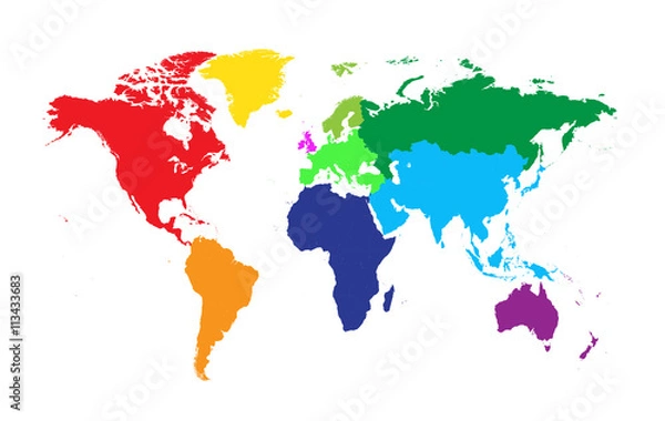 Fototapeta world map flat colored vector