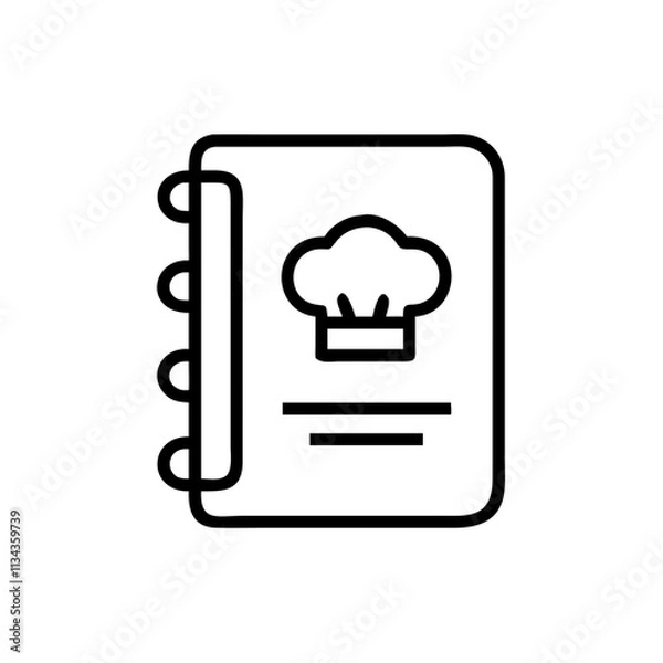 Obraz Outline illustration of a cookbook with a chef hat icon on a white background