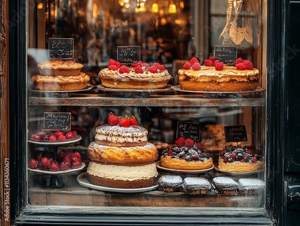 Obraz Maracons cakes on the window of a pastry shop