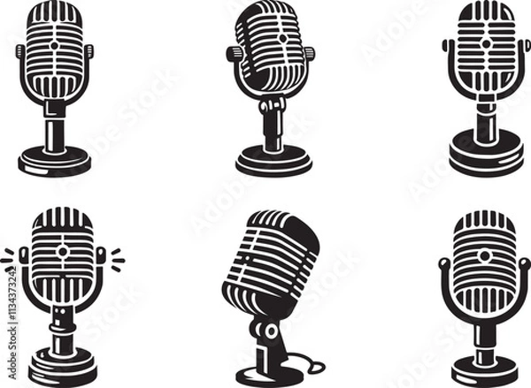 Obraz Retro microphone silhouette vector, Retro microphone icon isolated illustration design