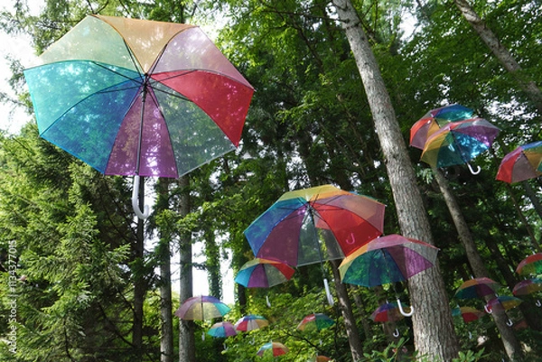 Fototapeta 空中のカラフルな傘