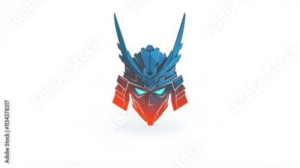 Fototapeta Futuristic Samurai Helmet Logo with Glowing Neon Effect on White Background