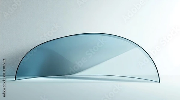 Fototapeta Curved glass panel on white background, casting a shadow.