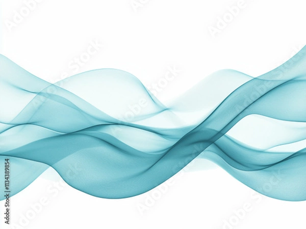 Obraz Abstract blue waves on a white background with smooth, flowing patterns and minimalistic style, perfect for modern design.