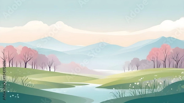 Fototapeta Abstract Background with landscape in early spring