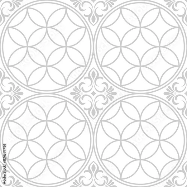 Fototapeta Floral geometric seamless pattern. Black and white ornament. Fabric for ornament, wallpaper, packaging, vector background