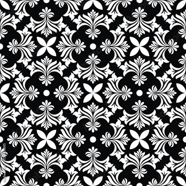 Fototapeta Abstract seamless pattern. Black and white ornament floral. Modern stylish texture repeating. Vector background.