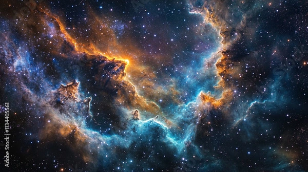 Fototapeta Vibrant colors of a nebula illuminated by distant stars in the cosmos