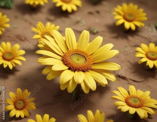 Fototapeta Yellow daisy flower made of clay with delicate petals, , delicate flowers, natural texture