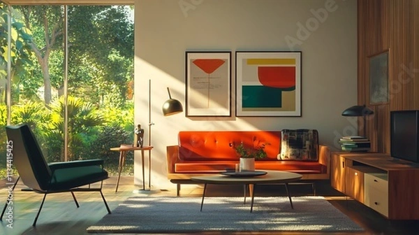 Fototapeta Interior Design Illustration Featuring Modern Furniture and Stylish Decor Elements