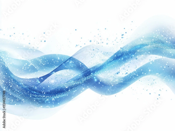 Obraz Abstract blue waves with glitter effects on a white background, featuring flowing lines and a clean modern aesthetic.