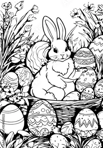 Obraz Bunny with Easter eggs in the garden
