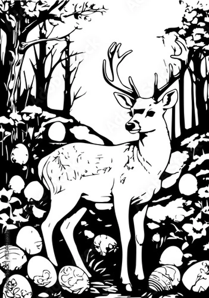 Obraz Beautiful deer in the middle of the forest with Easter eggs
