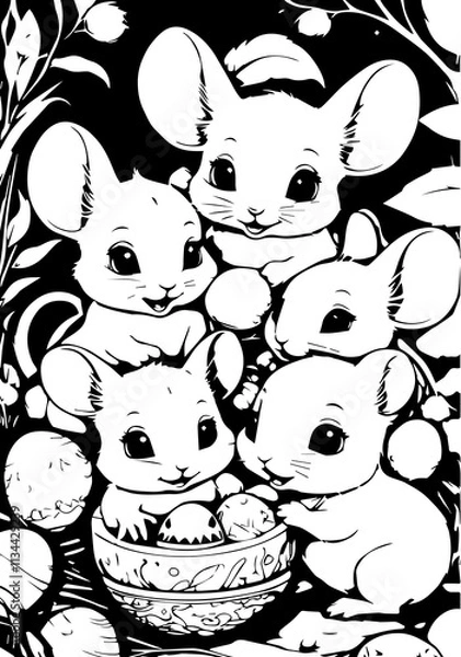 Obraz Lots of mice with Easter eggs
