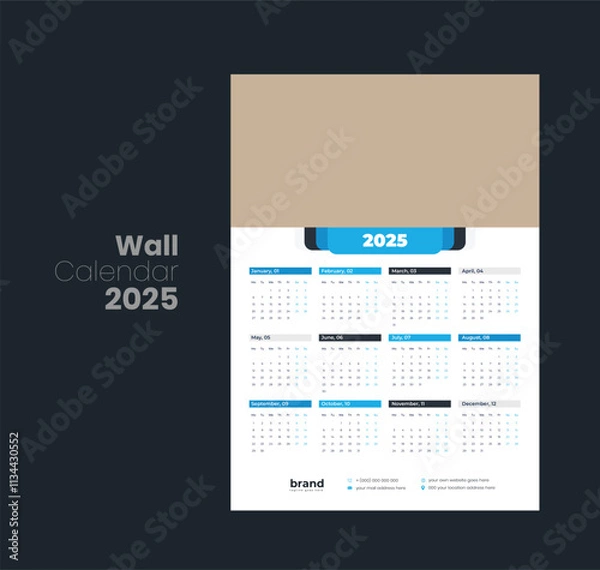 Fototapeta Wall calendar 2025 template design

