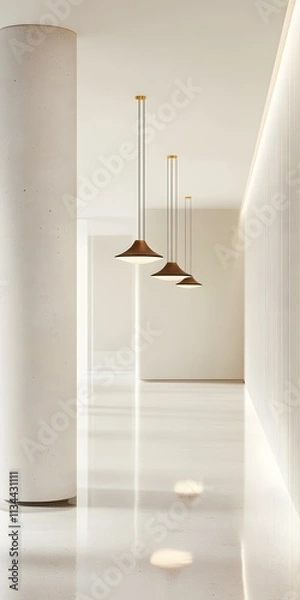 Fototapeta Modern Minimalist Interior Design with  Suspended Lighting and White Walls