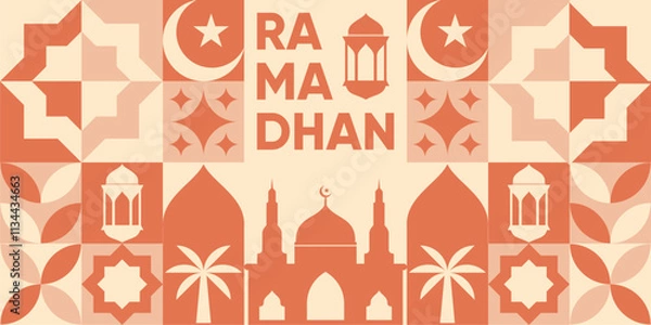 Fototapeta Islamic background with Ramadan theme for wallpaper design. Poster, media banner. A set of vector illustrations.
