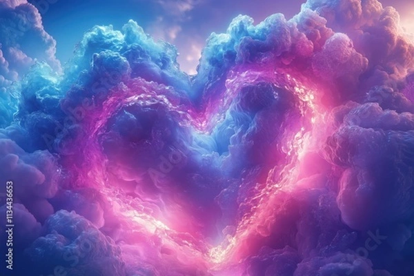 Fototapeta Colorful heart-shaped clouds in the sky, with pink and blue hues, in the style of fantasy