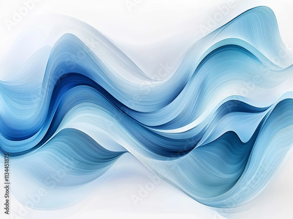 Obraz Abstract blue waves with brushstroke textures on a white background, evoking elegance and fluidity.